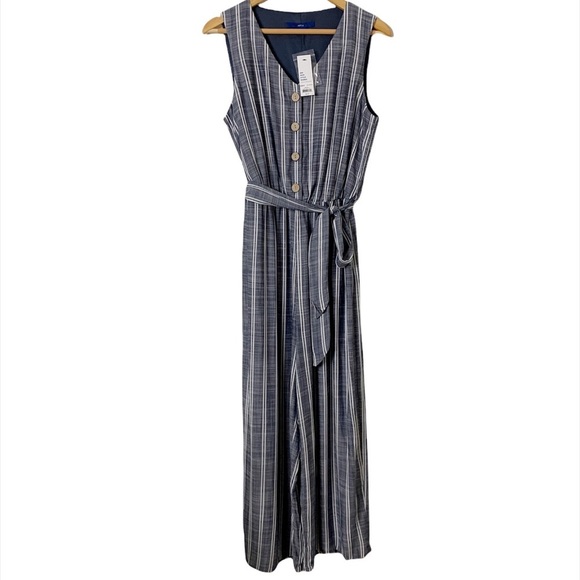 Apt. 9 Pants - APT 9 CHAMBRAY STRIPE NEW JUMPSUIT SIZE MEDIUM WOMENS BLUE WHITE